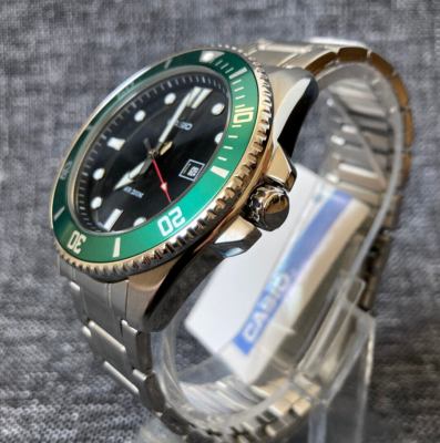 CASIO COLLECTION MDV-107D-3A DIVER GREEN BEZEL STAINLESS STEEL WR