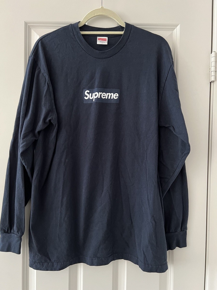 Supreme Box Logo L/S Long Sleeve Tee Navy FW20 | eBay