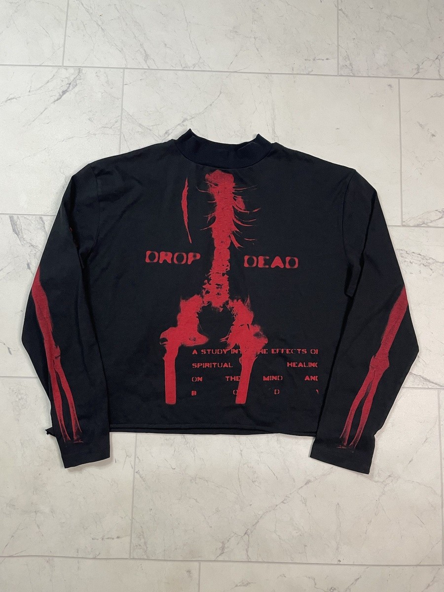 Drop Dead 2021 Halloween Red Black Skull Cropped Long Sleeve Rare