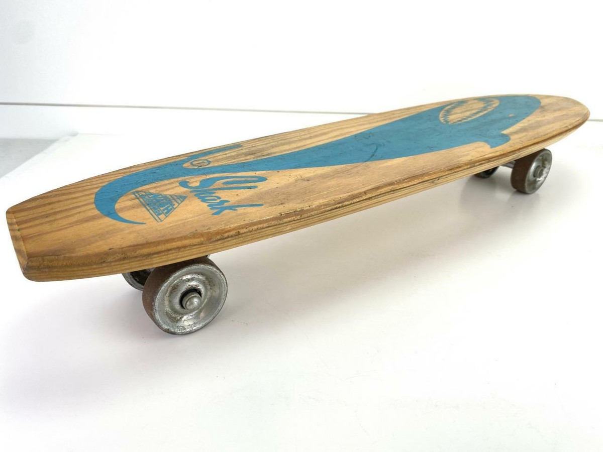 Vintage Nash Surfboards SHARK Wood Skateboard Metal Wheels XLNT