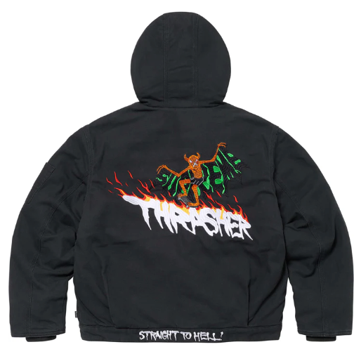 Supreme®/Thrasher® Hooded Work Jacket Neckface Black Size Large In