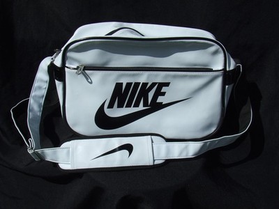 Vintage 90s Nike Patent Leather Messenger Bag Side Body White