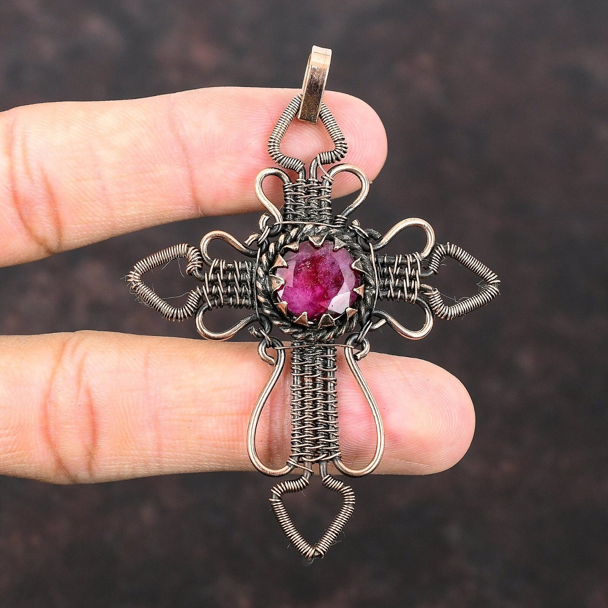 Gemstone Jewelry Copper Mom Gift Handmade Wire Wrapped Cross