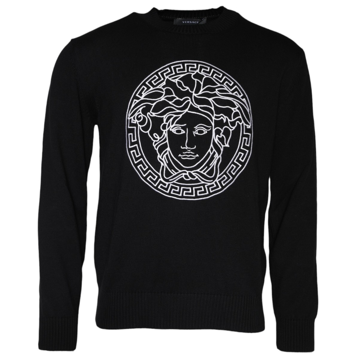 VERSACE Sweater Black Medusa Embroidery Crew Neck Pullover IT46