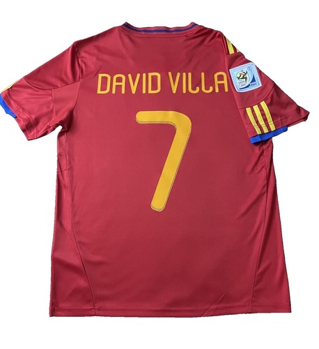 David Villa #7 Large Retro Jersey Spain Away 2010 World Cup Soccer