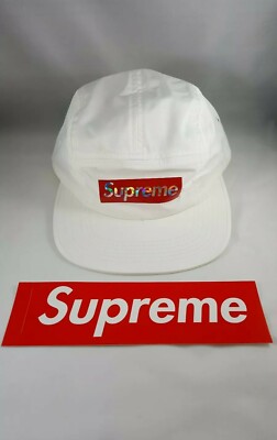 Supreme Holographic Logo Camp Cap Hat White Red Box Logo SS19 NWT