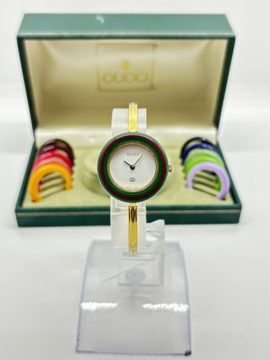 Exc+5 w/Box ] Gucci Change Bezel 11/12 Watch 12 Colors Gold Used