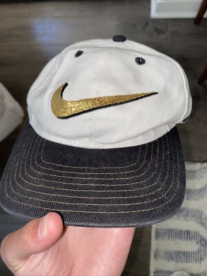 Vintage Nike Just Do It SnapBack White Gold Black RARE Logo #56323