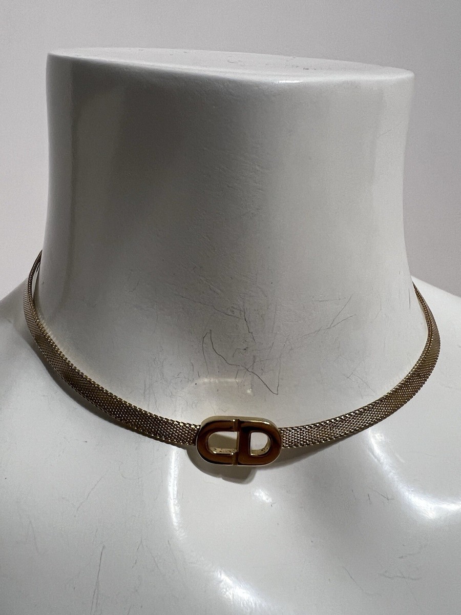 Vtg Christian Dior 80s Gold CD Logo Choker Necklace | eBay