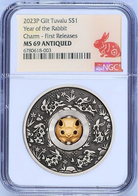 2023 LUNAR Year of Rabbit 1oz $1 Silver Rotating Charm Antiqued
