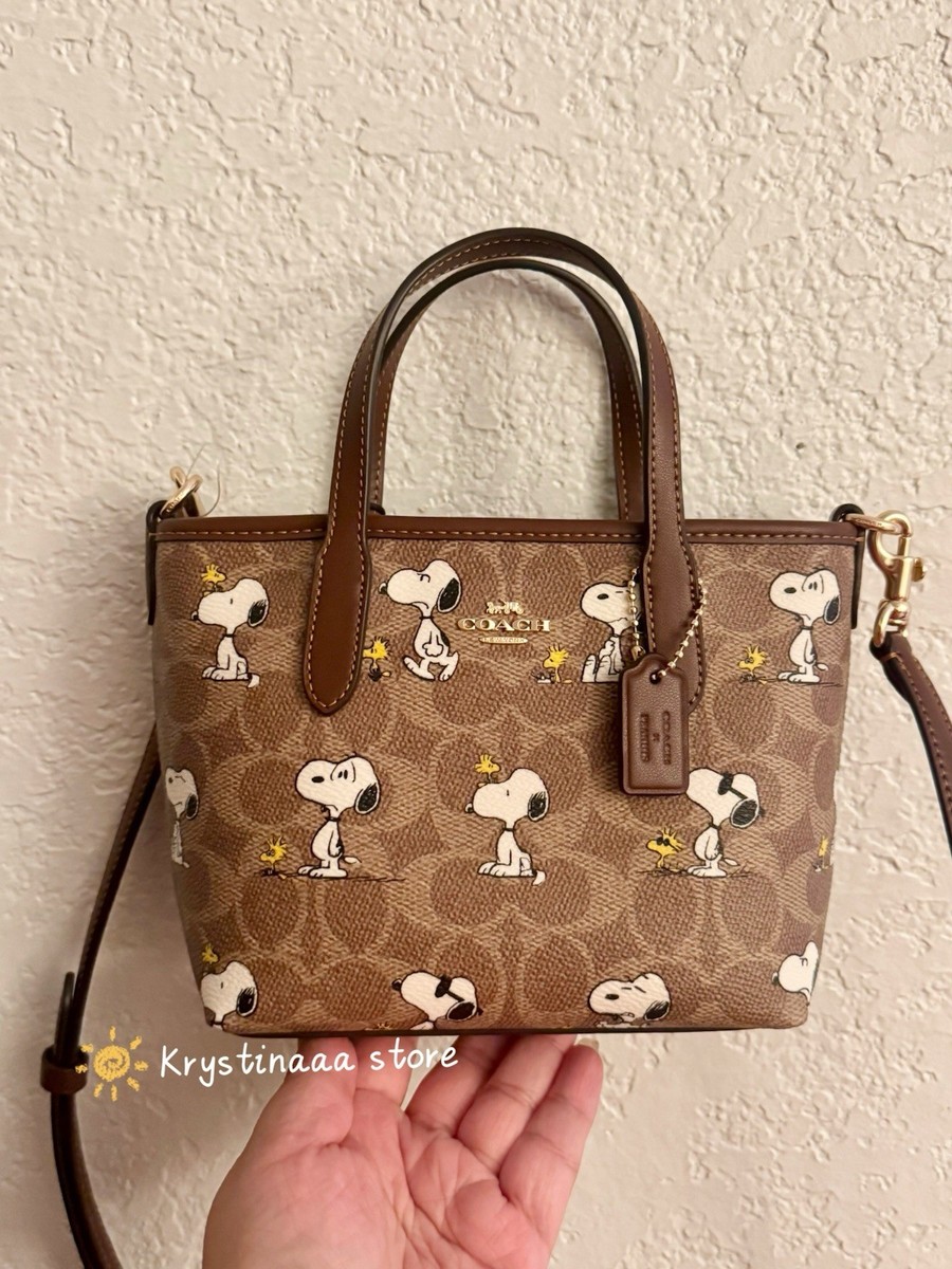 Coach X Peanuts City Mini Tote Bag In Signature Canvas With Snoopy