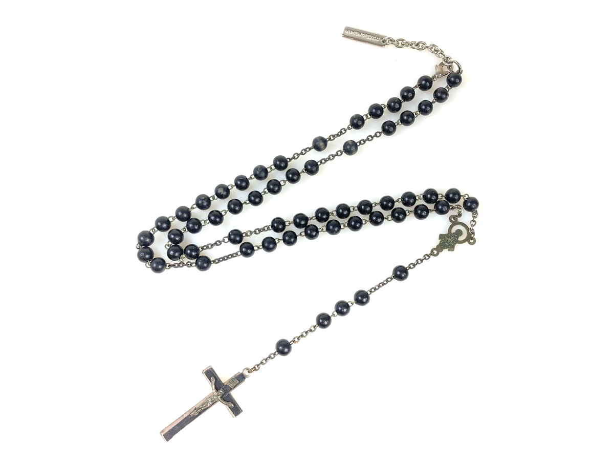 US Tariff Paid SALE DOLCE & GABBANA Rosary Long Necklace Black