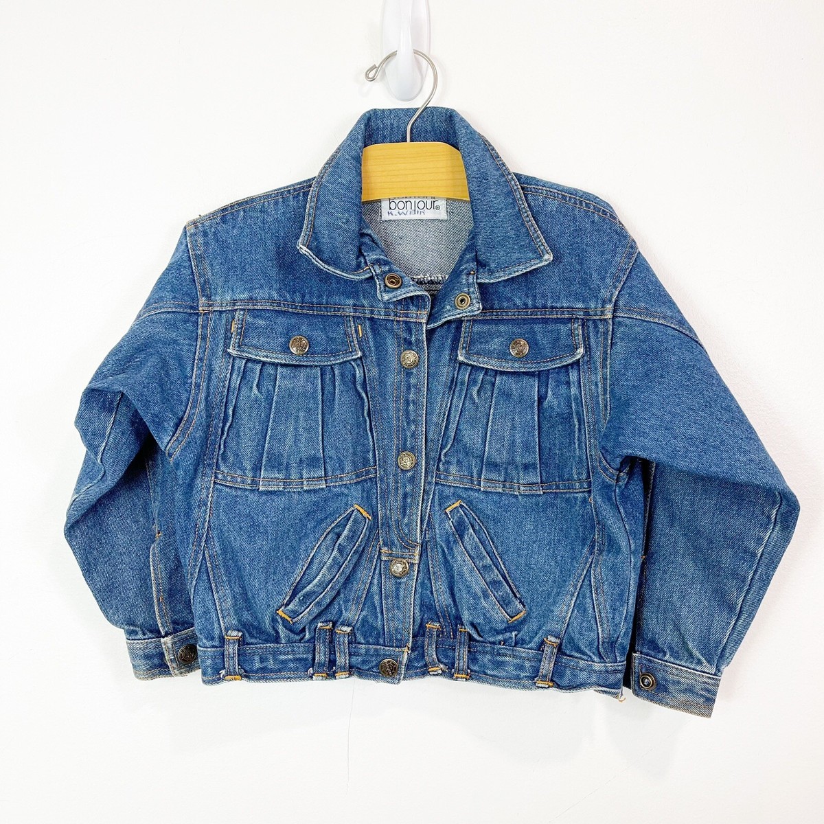 Vintage Girls Bonjour 80s 90s Denim Jean Jacket Size 5/6 | eBay