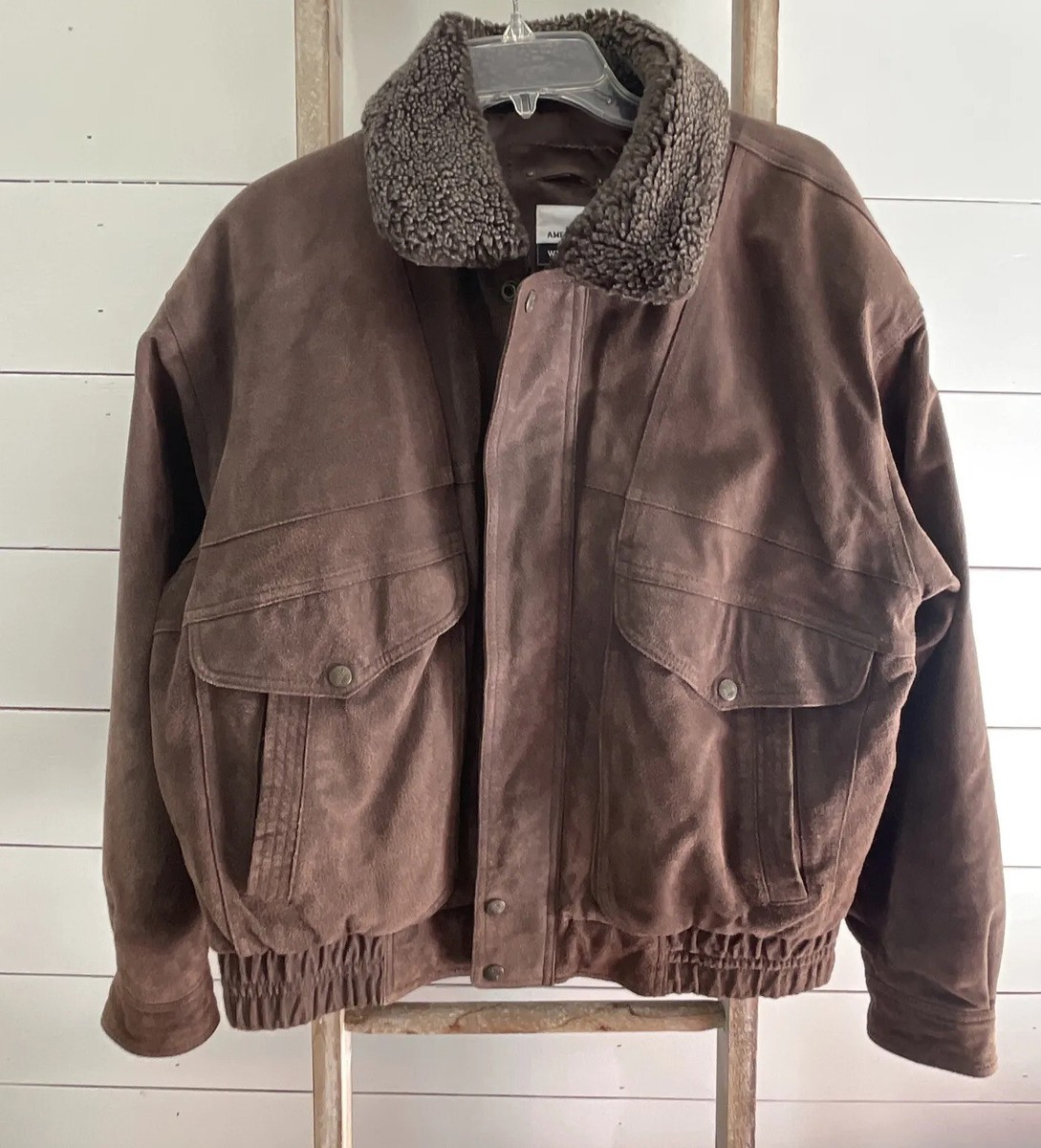 Vintage AMERICAN WEEKEND Bomber Leather Jacket Brown Suede 90s