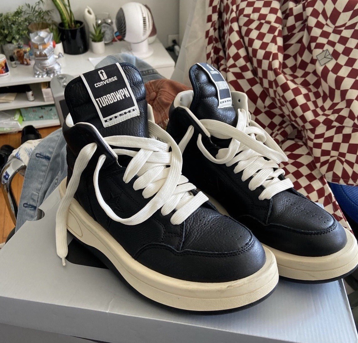 Size 8.5 - Converse TURBOWPN Mid x Rick Owens Black Cloud Cream