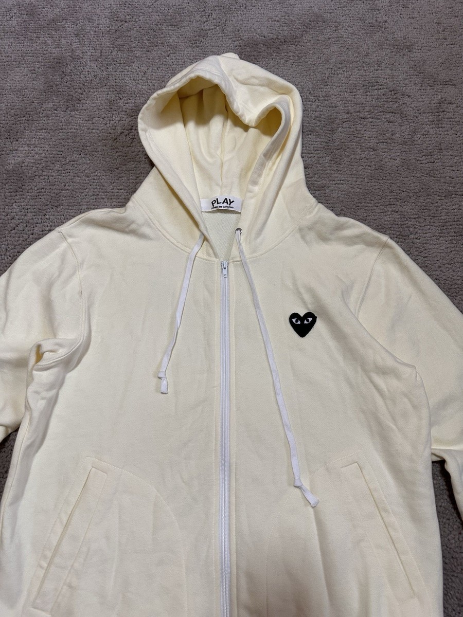 COMME DES GARCONS CDG PLAY BLACK HEART BIG LOGO HOODIE IVORY Sz M