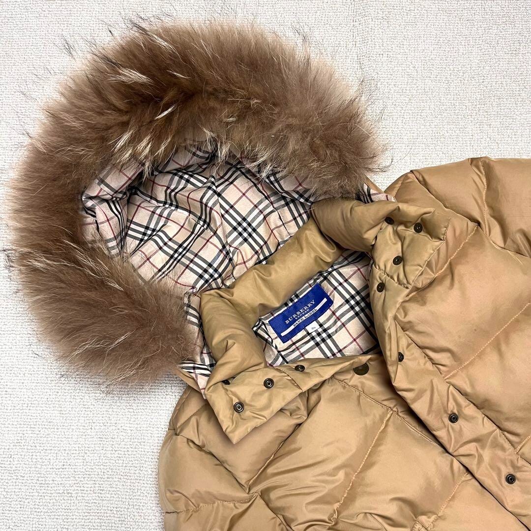 Burberry London Blue Label Down Jacket Hood Nova Check Beige size