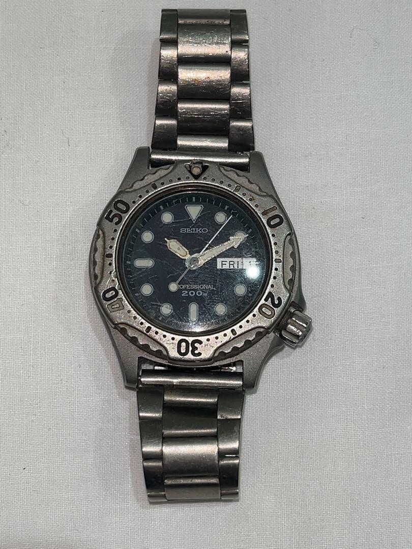 SEIKO 7C43-6A10 Titanium 200M Black Dial Men's Watch Quartz Used