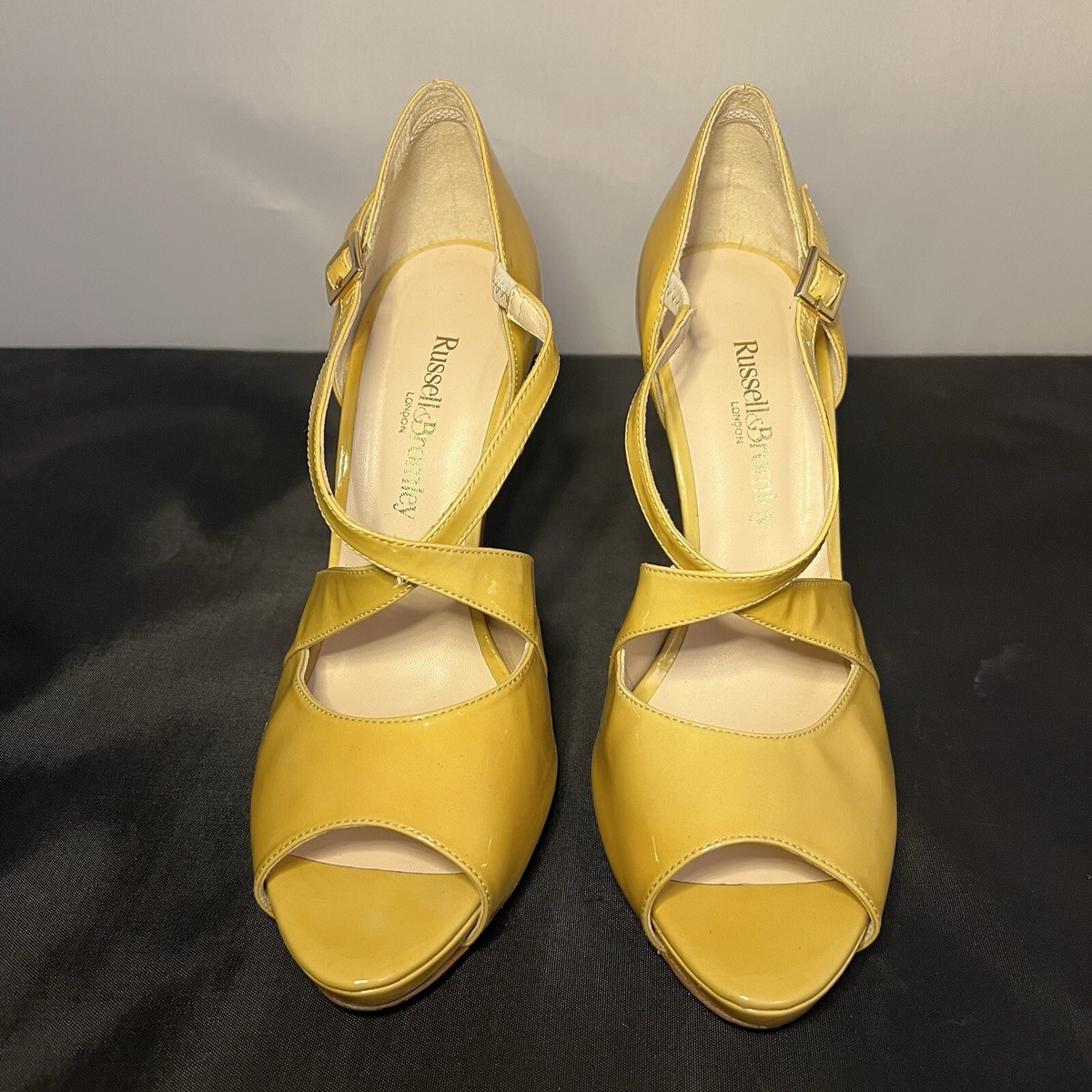 RUSSELL & BROMLEY Pop Up High Heels Stiletto Shoes Mustard Yellow
