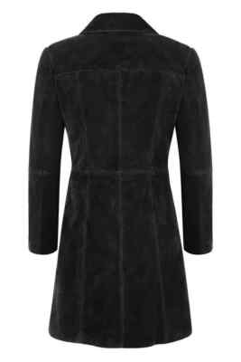 Women's Vintage Suede Leather Trench Coat Black Suede Classic