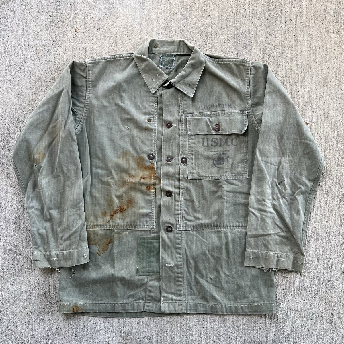 Vintage 1940s WW2 P44 Hbt USMC Herringbone Twill Utility Jacket US