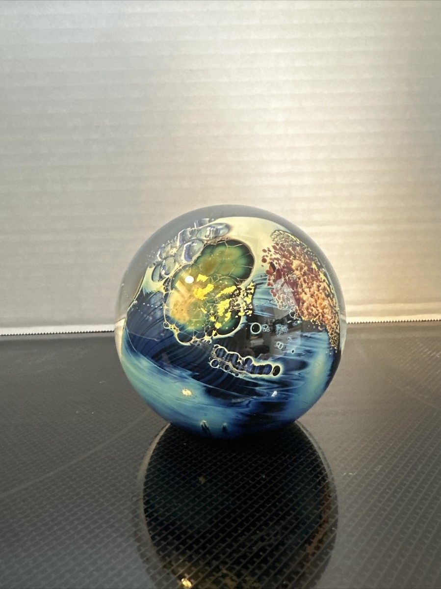 Josh Simpson Paperweight Art Glass Inhabited Planet 1989 Signed