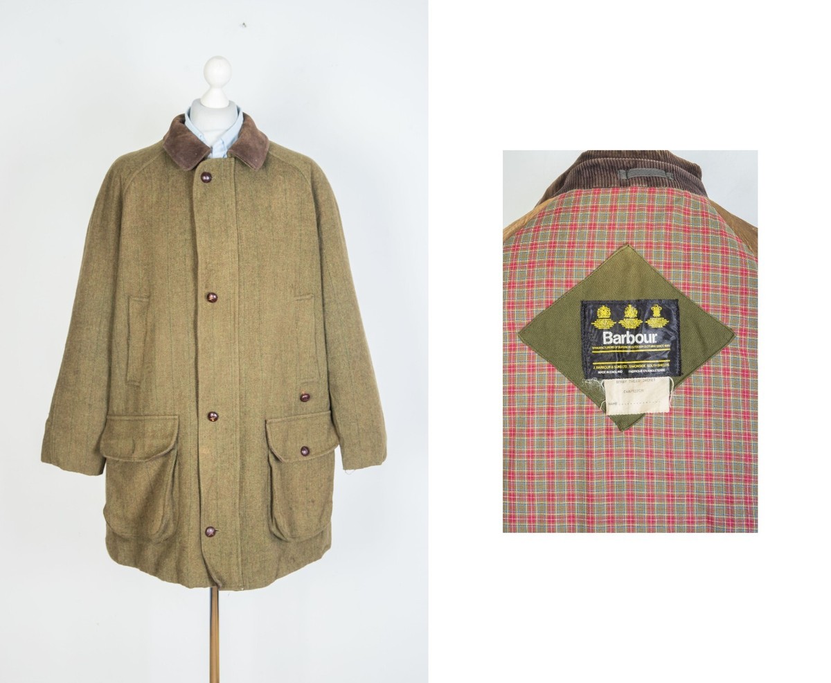 Men's Barbour Derby Tweed Hunting Coat Wool Olive Coat Jacket Size