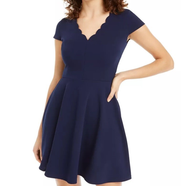 B Darlin Junior Womens 13/14 Navy Blue V Neck Tie Back Mini Dress