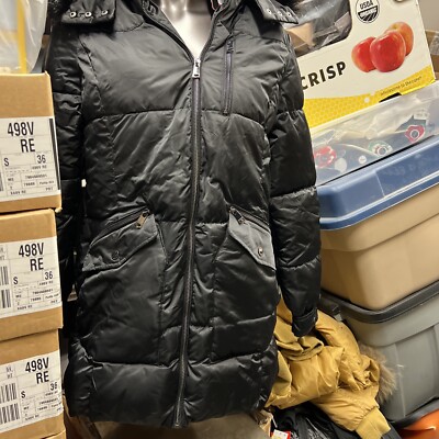 1 MADISON EXPEDITION Black Parka Faux Fur Trim Coat Size M Medium