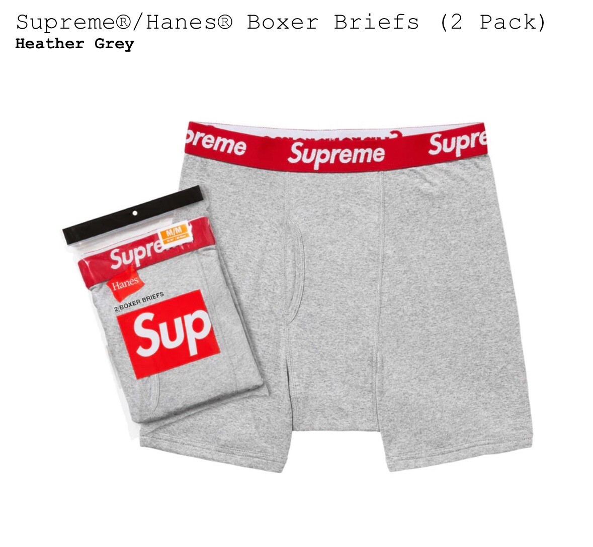 Brand New Supreme x Hanes Boxer Briefs 2 Pack - Heather Grey