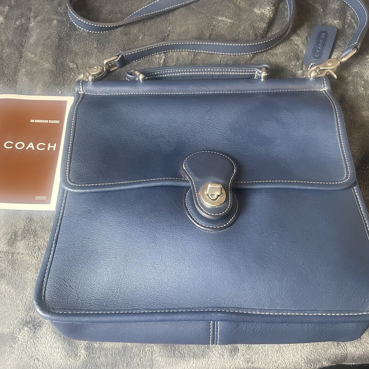 VINTAGE Coach Willis Legacy Bag 9927 Navy Leather Nickel Hardware
