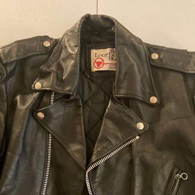 VTG Leather Biker Jacket Sears The Leather Shop Mens 44 X-Tall