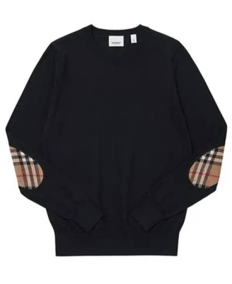 $830 BURBERRY BEMPTON BLACK MERINO WOOL ELBOW CHECK PATCHES