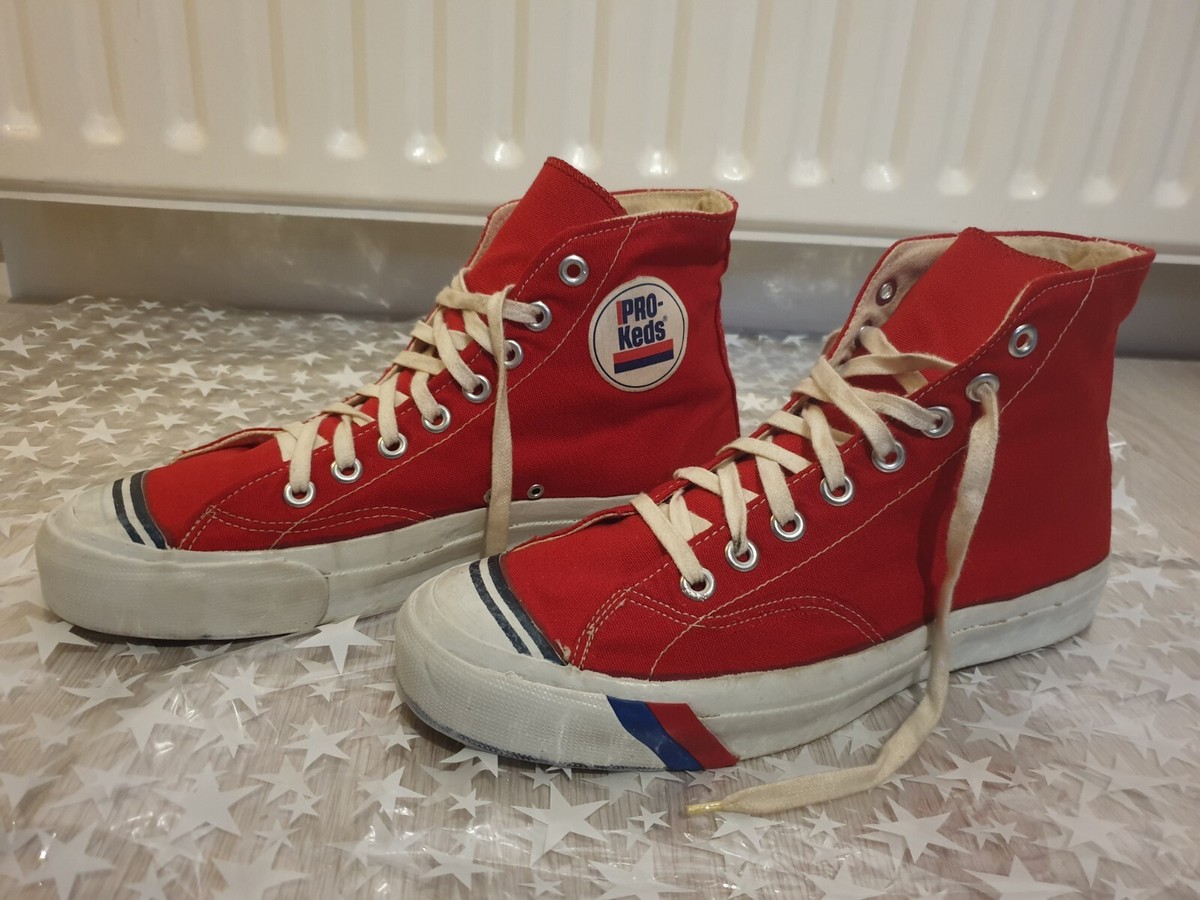 Unisex Vintage Pro Keds Royal America Red Hi Tops Trainers Womens