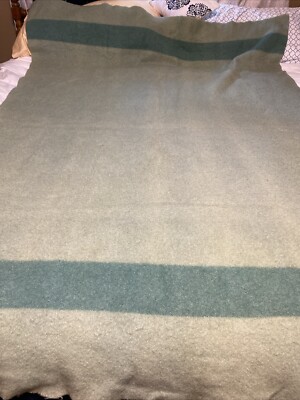 Early's Witney Point Wool Blanket Green Stripes Vintage 50's Made