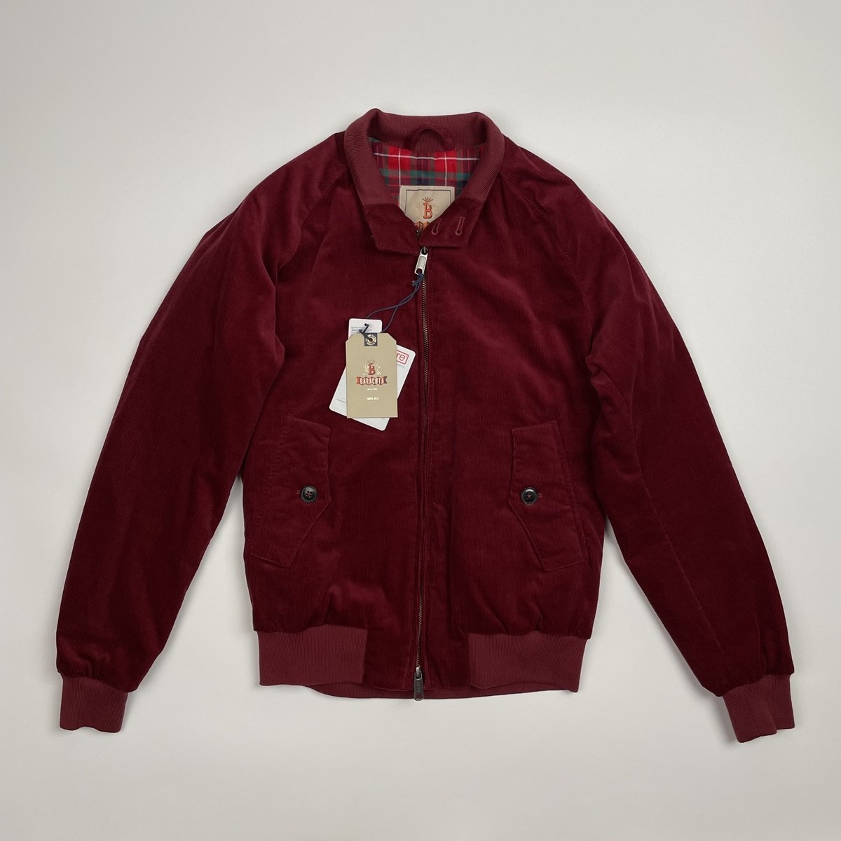 Baracuta Men's G9 Corduroy Harrington Jacket Burgundy Size 38