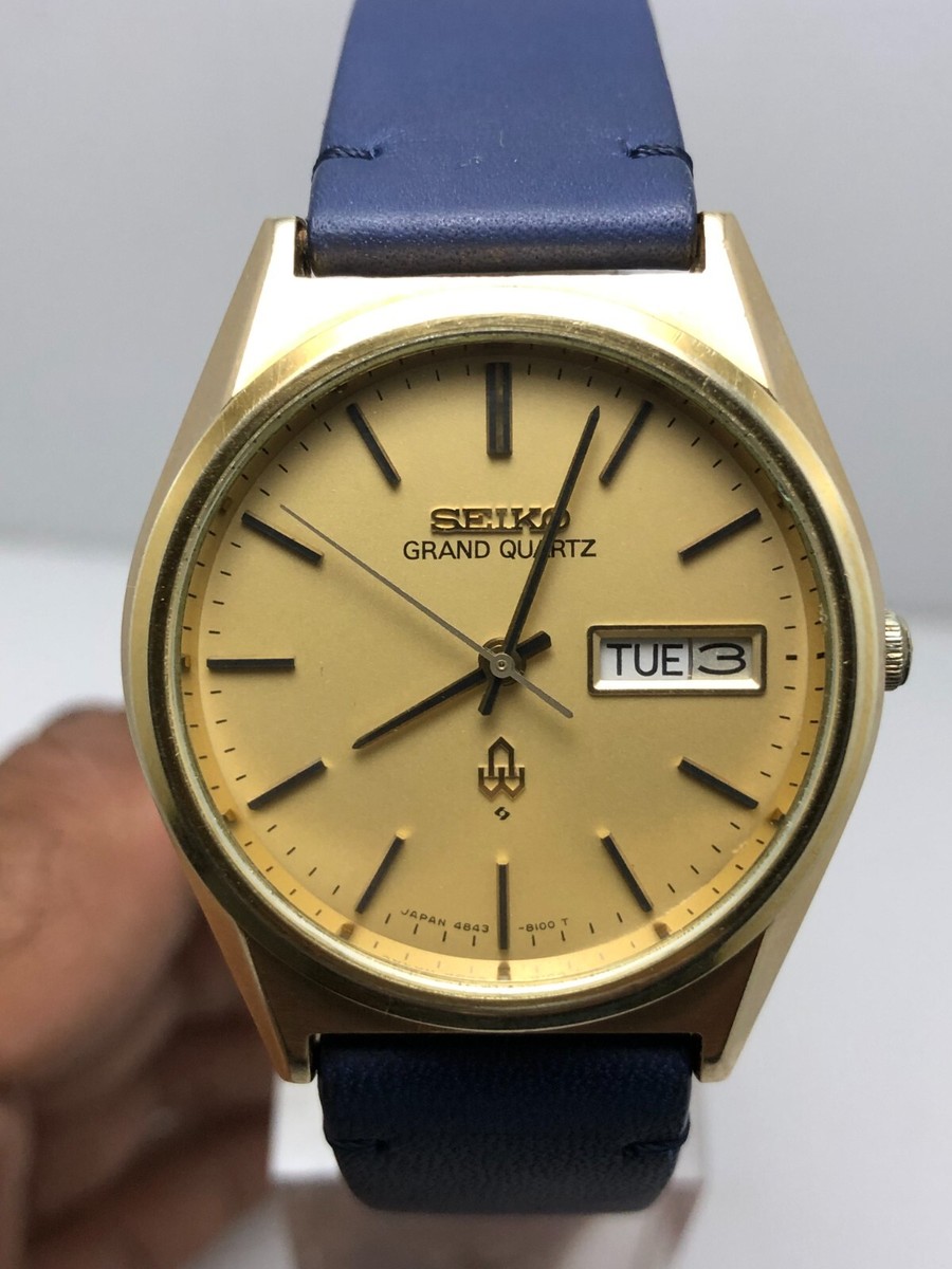 Vintage Seiko Grand Quartz 4843-8110 Day/Date Cap Gold Men's