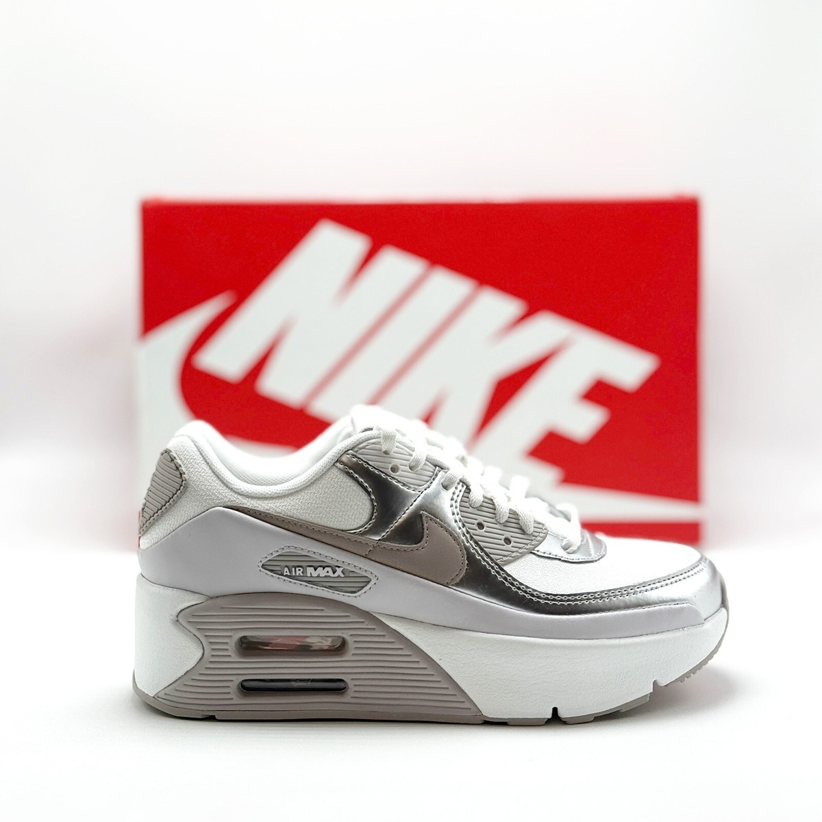 NEW* WOMEN Nike Air Max 90 LV8 Summit White / Vast Grey (IB0170
