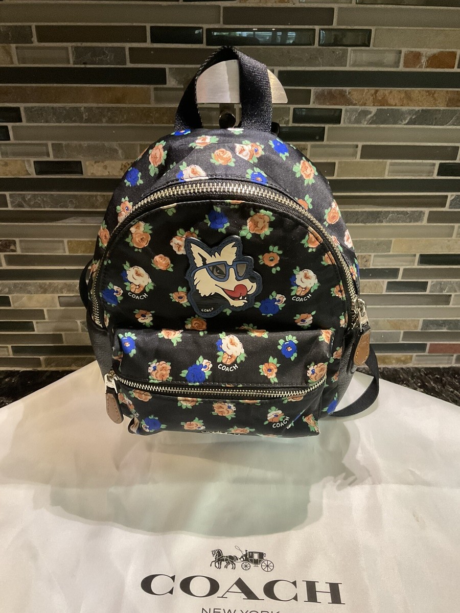 Coach Mini Charlie Tea Rose Floral Print Nylon Backpack 57636 | eBay