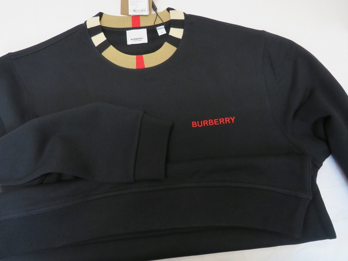 NWT BURBERRY JARRAD BLACK COTTON ICON STRIPE COLLAR RED LOGO