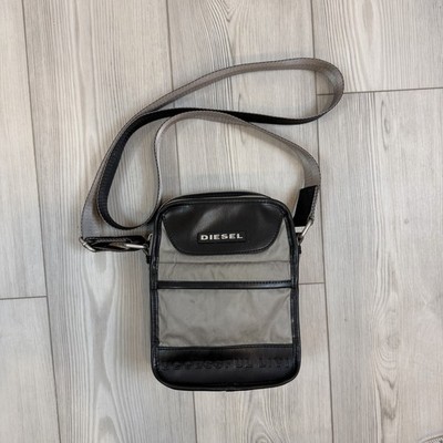Vintage Diesel Gray Black Small Messenger Bag Leather Canvas