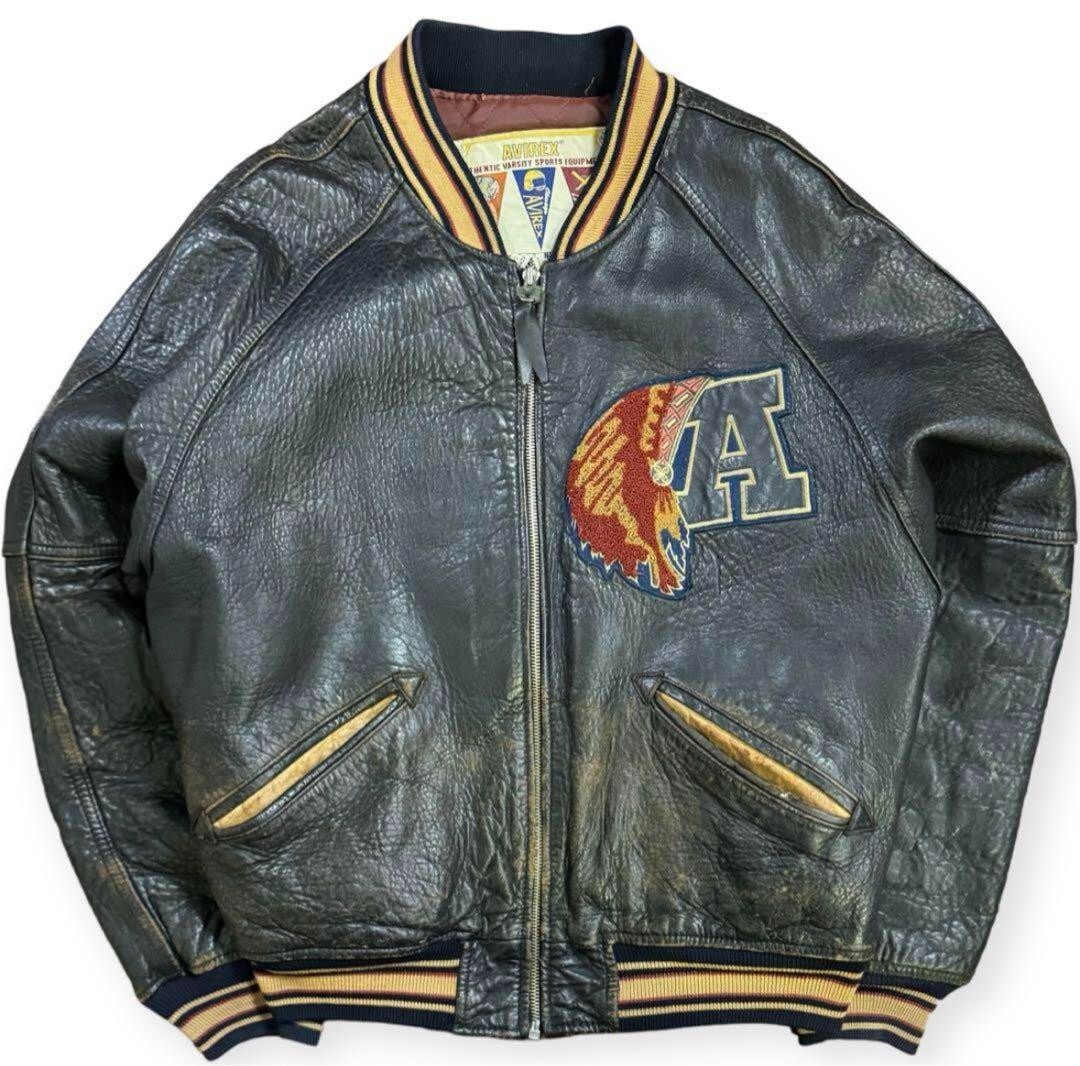 Avirex USA Indian Head Authentic Varsity Leather Jacket Size M