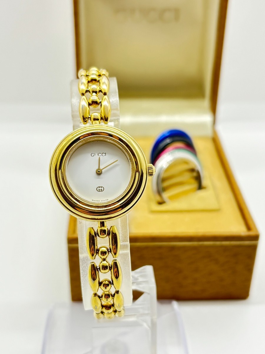 Near Mint w/Box] GUCCI Change Bezel Dial 6 colors Watch Gold Used