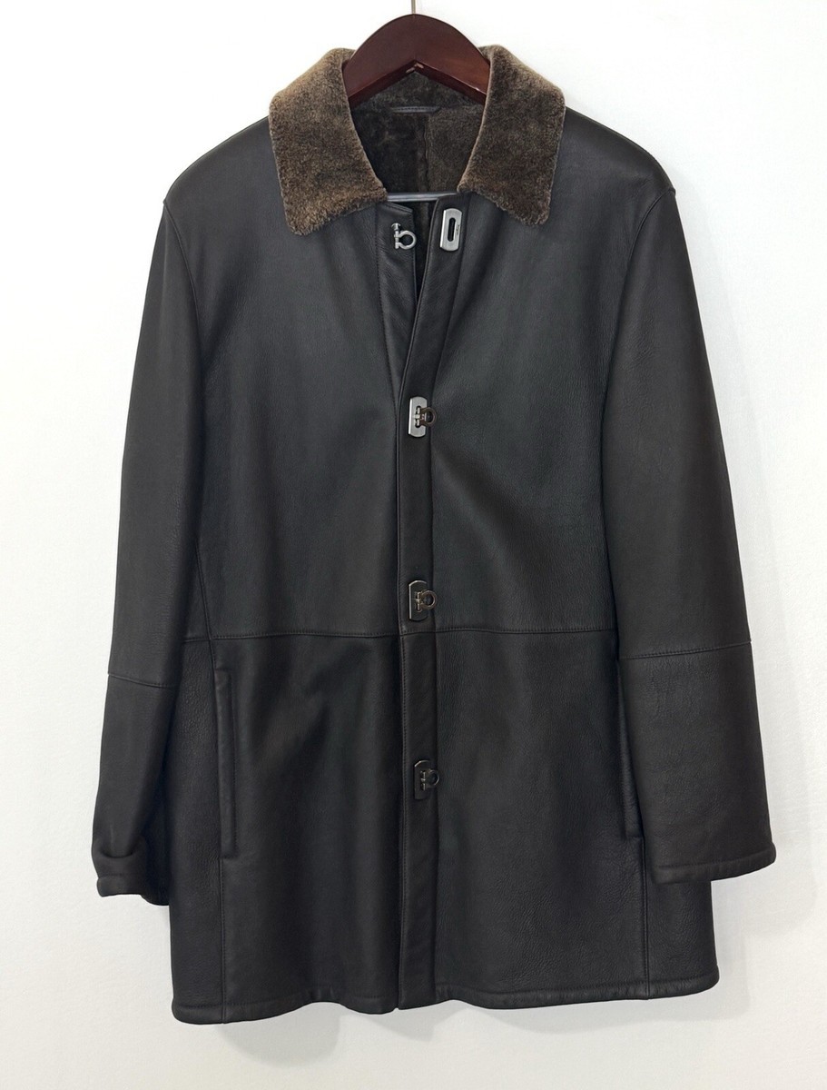 Salvatore Ferragamo Shearling Gancini Closure Car Coat Size 48-38