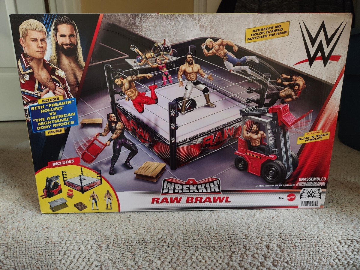WWE Wrekkin' Raw Brawl Ring w/ Cody Rhodes & Seth Rollins Figures