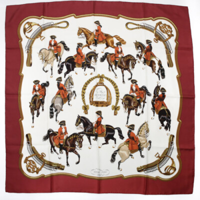 ○Hermes Scarf Carre90 Silk Reprise Horseback Riding Scenery Horse