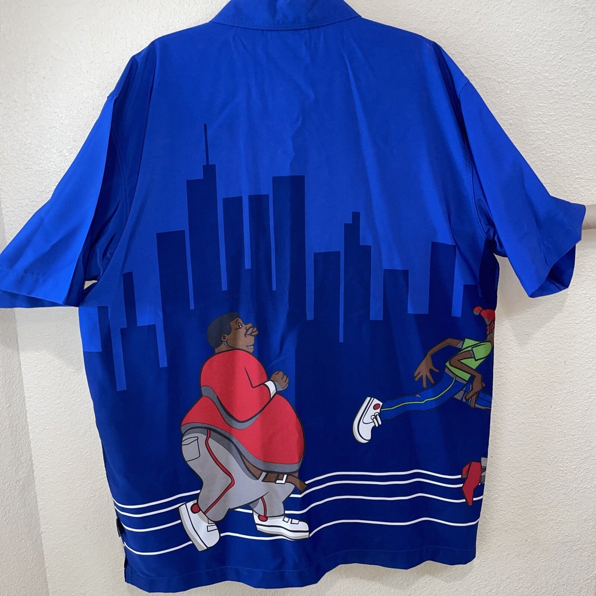 Rare FUBU Platinum Fat Albert Button Up Royal Blue Mens Shirt Sz