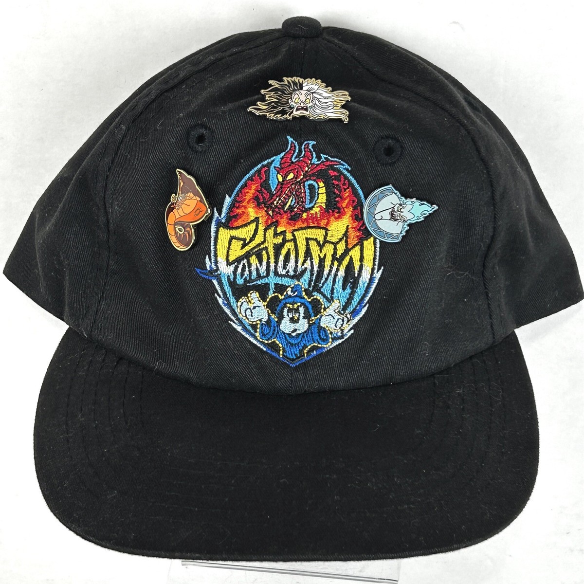 vtg WALT DISNEY WORLD MGM STUDIOS FANTASMIC STRAPBACK HAT & 3 PINS