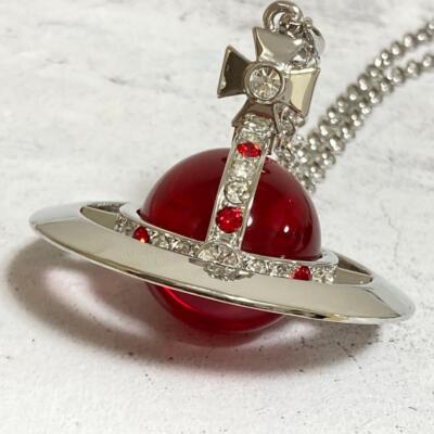 Vivienne Westwood Necklace Medium Orb Silver x Red Top 6.5cm C