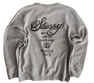 Rare 🔥Stussy Mens XL World Tour Crewneck Pullover Gray | eBay